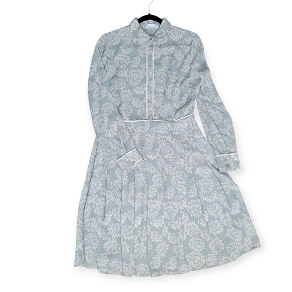 Downeast Collared Pleated Long Sleeve Button Floral Sage Green Dress Women Sz M - Picture 3 of 12